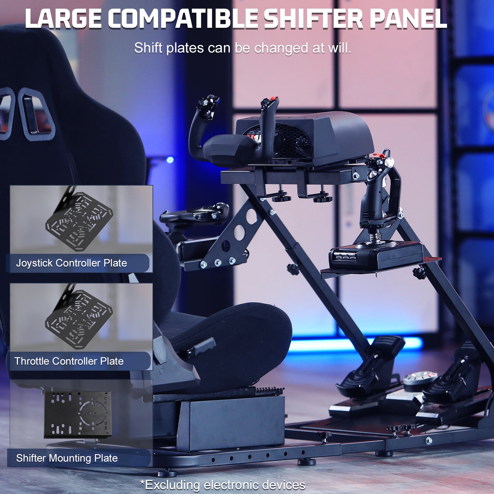 Marada Flight Sim Cockpit with Black Seat and Racing Wheel Stand for Driving and Flight Simulator Fit for HOTAS Warthog, Thrustmaster,Logitech Adjustable |Throttle,Joystick,Keyboard not Included|