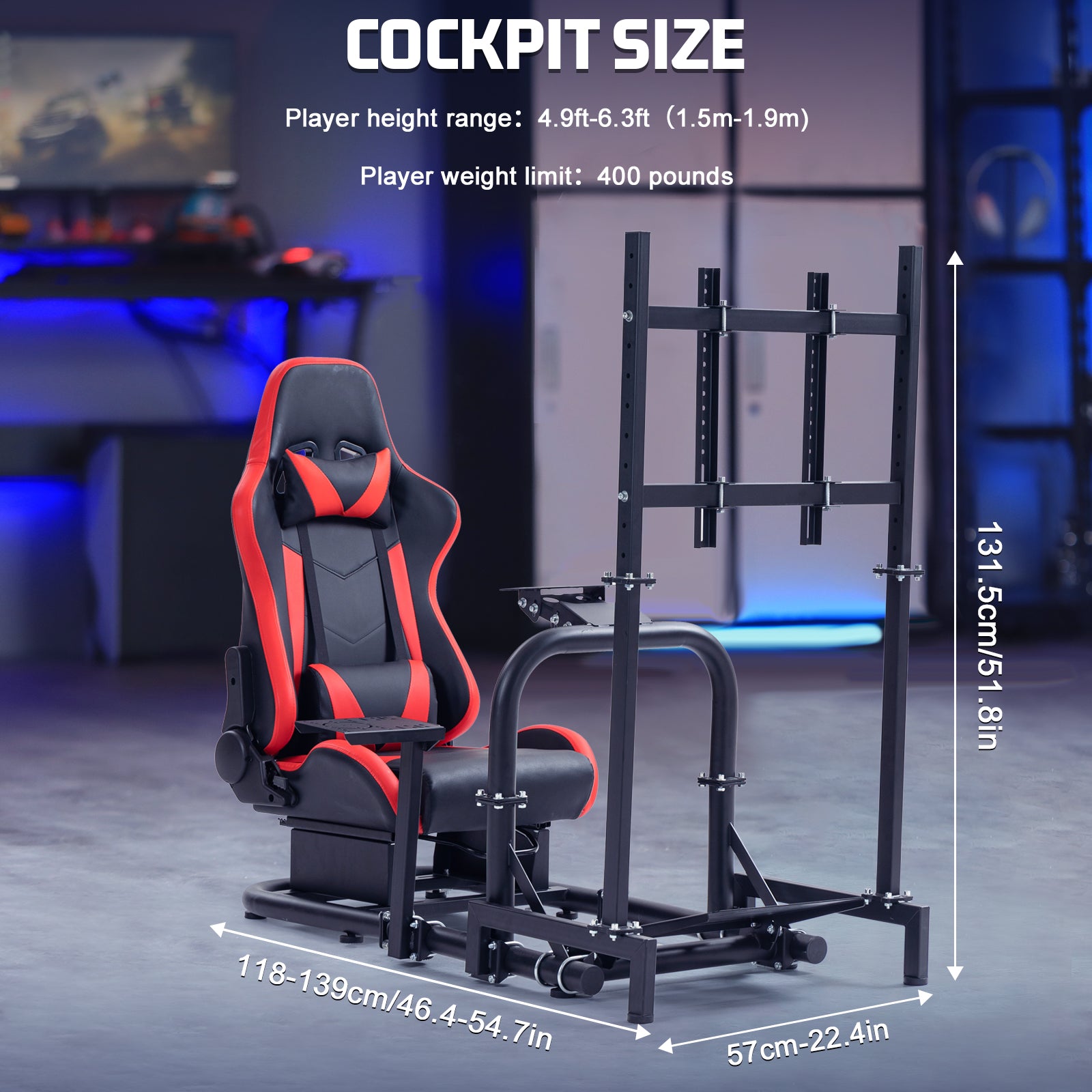 Marada Driving Simulator Cockpit with Monitor Stand & Red Seat Fit for G923 G920 T500,FANTEC,T3PA/TGT Stable & Strong Wheel and Pedals Not Included Racing Cockpit Full Kit-55
