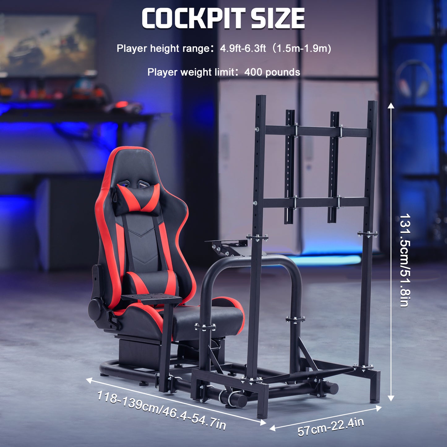 Marada Driving Simulator Cockpit with Monitor Stand & Red Seat Fit for G923 G920 T500,FANTEC,T3PA/TGT Stable & Strong Wheel and Pedals Not Included Racing Cockpit Full Kit-55