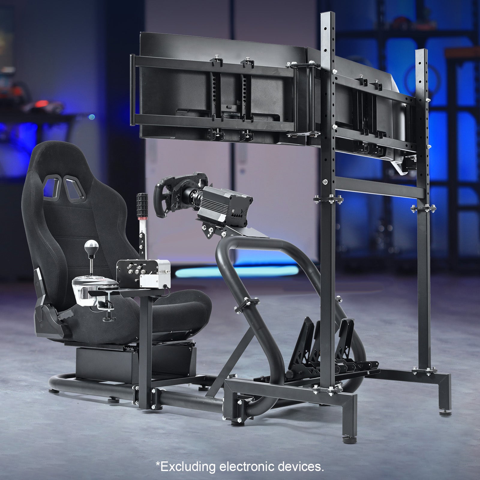Marada Racing Simulator Cockpit with Black Seat & Triple Monitor Stand Fit for Logitech