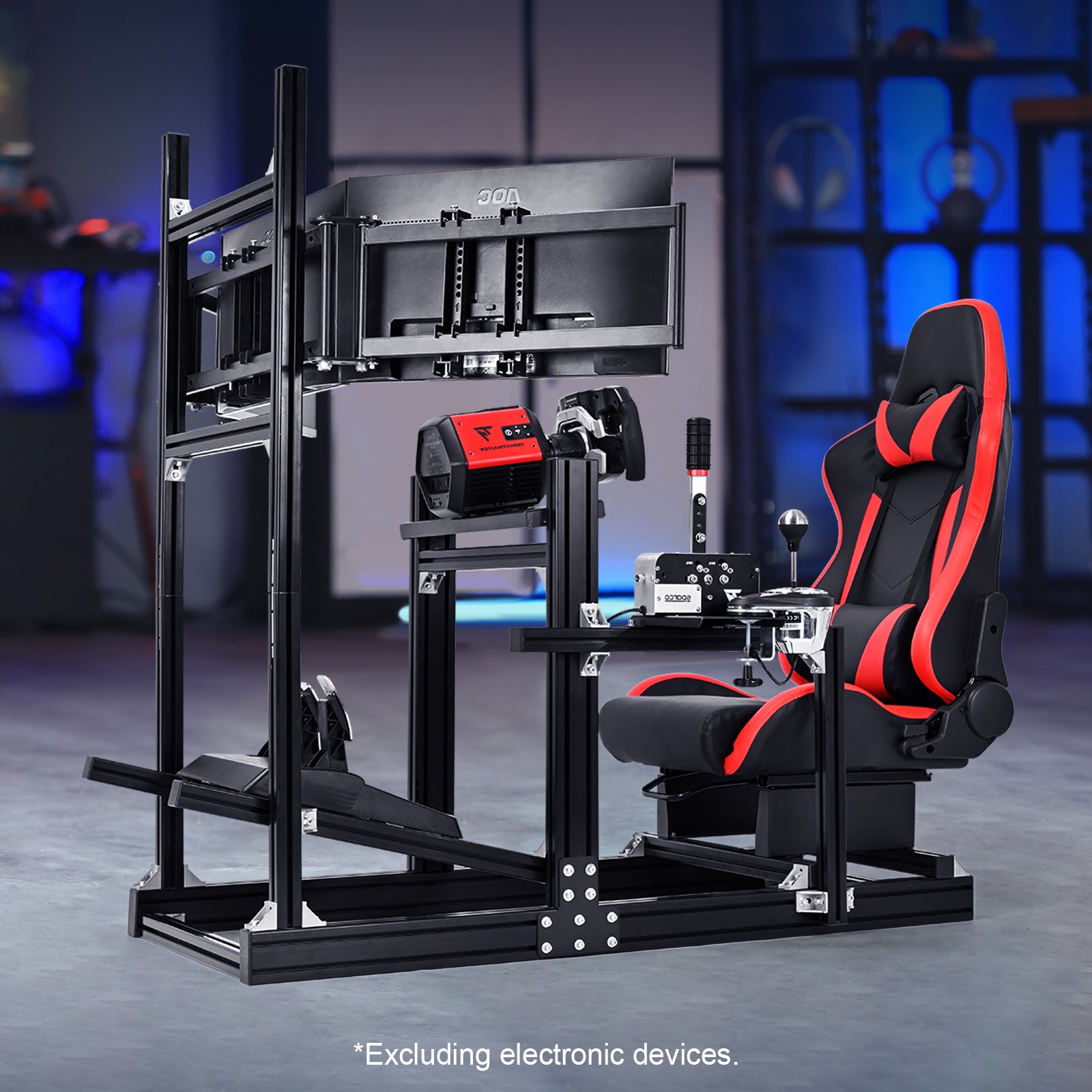 Marada 4080 Aluminum Sim Cockpit with Red Seat & Triple Monitor Mount,No Electronics Included