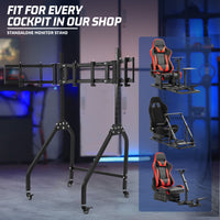 Marada Ergonomic Triple Monitor Stand with Brake Casters: Height, Tilt & Spacing Adjustment for 27 to 32 inch Screens, Applicable to all Game Stands in Our Store