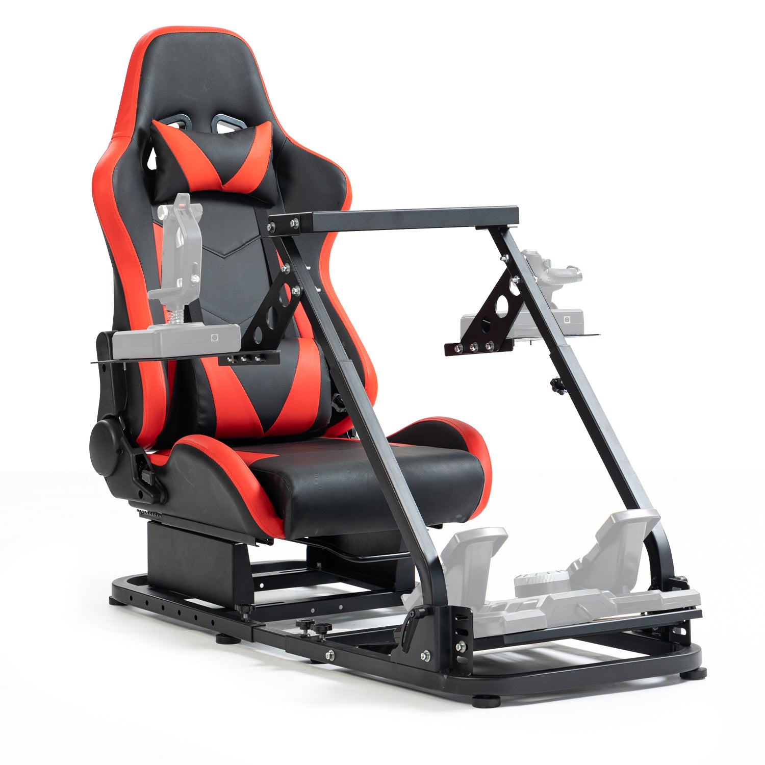 Marada Flight Sim Cockpit with Red Seat and Racing Wheel Stand for Driving and Flight Simulator Fit for HOTAS Warthog, Thrustmaster,Logitech Adjustable |Throttle,Joystick,Keyboard not Included|