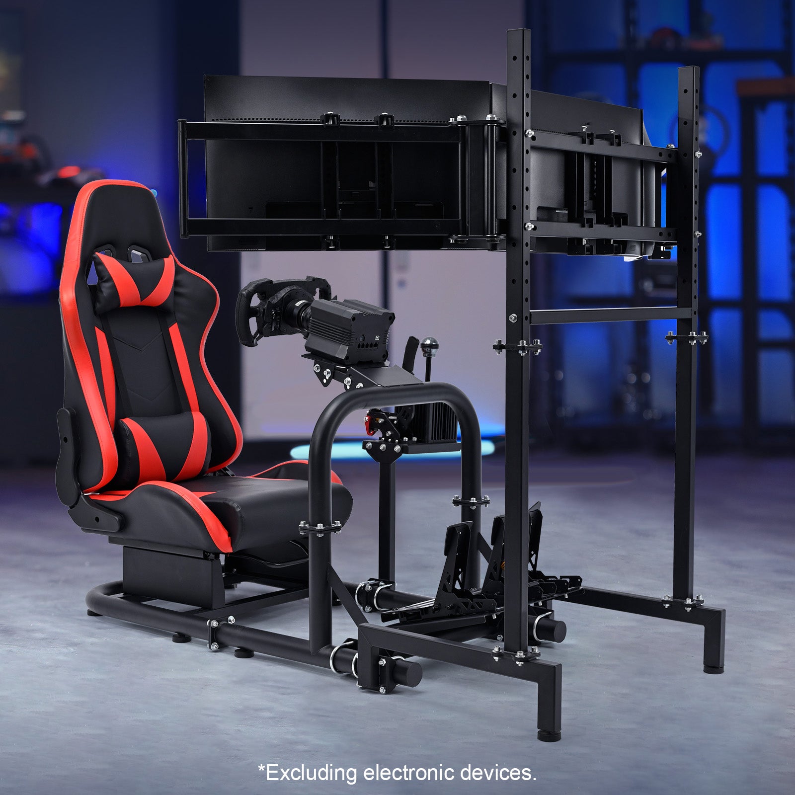 Marada Racing Simulator Cockpit with Triple Monitor Stand & Red Seat Fit LogitechG29