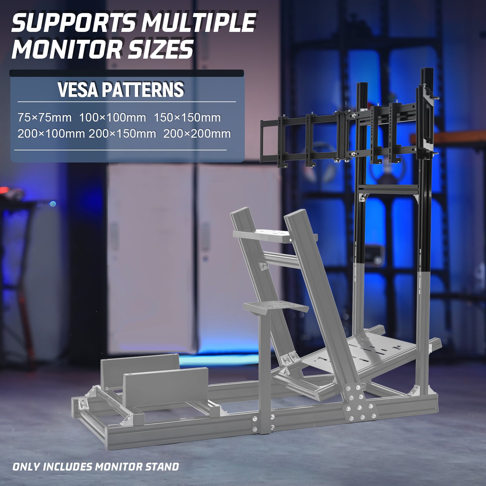 Marada 4040T-type Aluminum Triple Monitor Mount For Aluminum Alloy Racing Simulator Cockpit