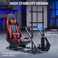 Marada Racing Simulator Cockpit Frame with Monitor Stand, Gear Mount, Red seat Compatible with G923 G920 G29 FANTEC T3PA TGT Height Adjustable Wheel and Pedals Not Included Racing Cockpit Full Kit