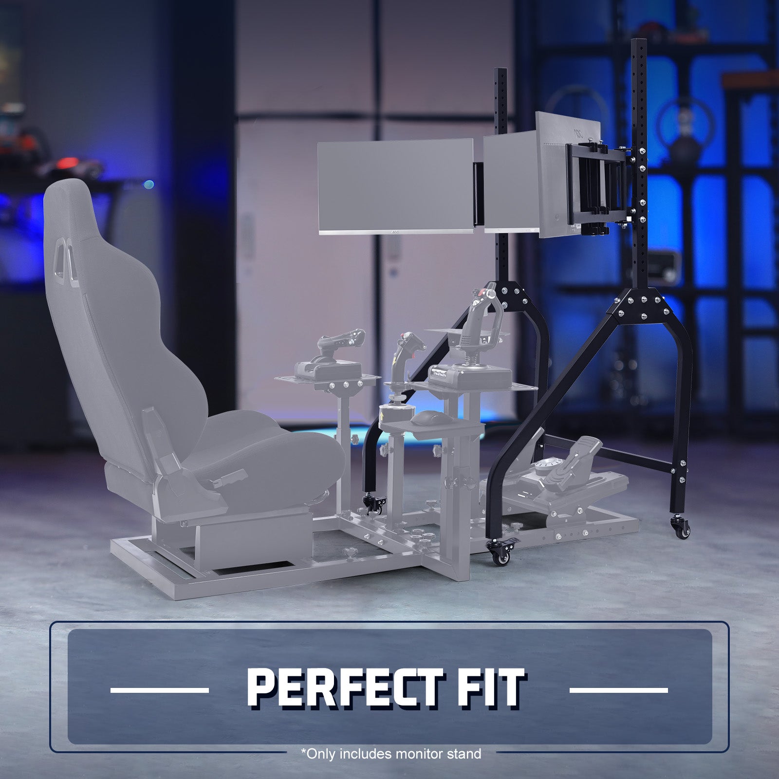 Marada Ergonomic Triple Monitor Stand with Brake Casters: Height, Tilt & Spacing Adjustment for 27 to 32 inch Screens, Applicable to all Game Stands in Our Store