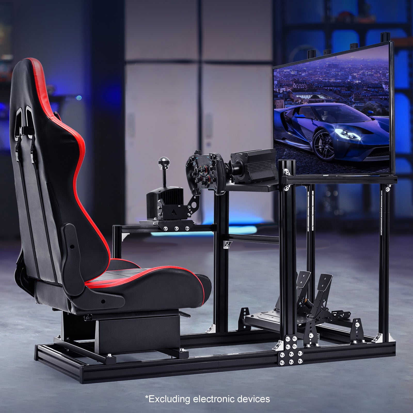 Marada 3060 Aluminum Racing Simulator Cockpit with Red Seat & Monitor Stand, Compatible with Logitech G29/G920/G923, Wheel & Pedals Not Included