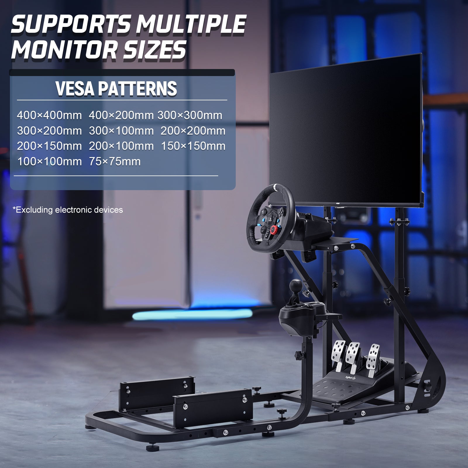 Marada Adjustable Simulator wheel stand with Monitor Stand , Compatible with Logitech G29, G923, Thrustmaster, Fanatec, Not  Include Wheels Pedals & Seat