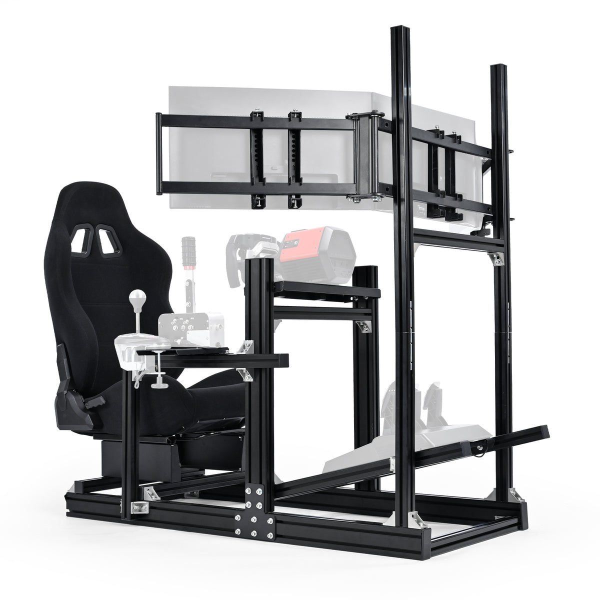 Marada 4080 Aluminum Simulator Cockpit,Adjustable Black Seat, Triple Monitor Mount, Compatible with Major Steering Wheels