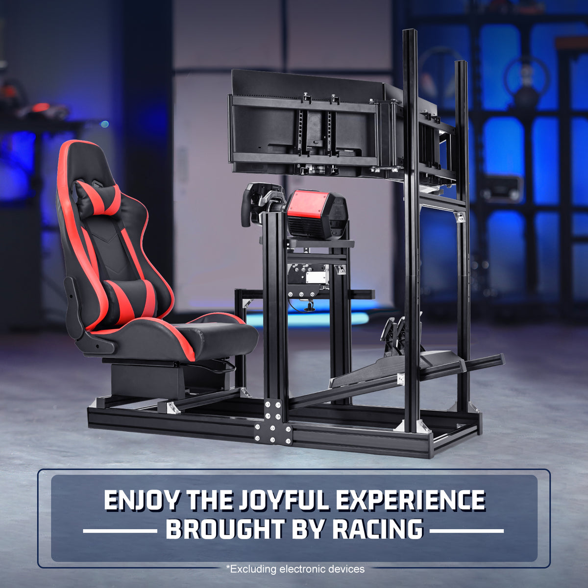 Marada 4080 Aluminum Sim Cockpit with Red Seat & Triple Monitor Mount,No Electronics Included
