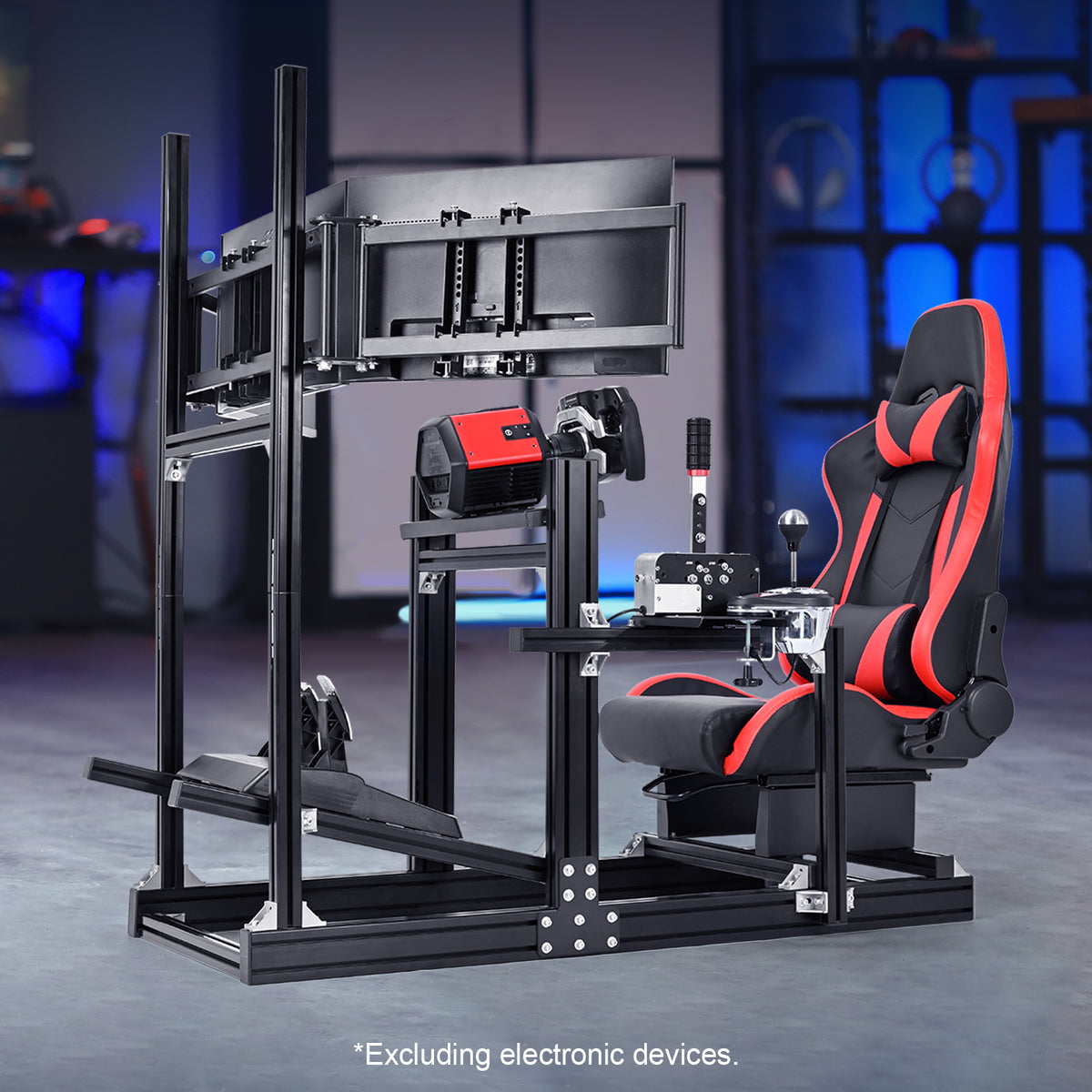 Marada 4080 Aluminum Sim Cockpit with Red Seat & Triple Monitor Mount,No Electronics Included