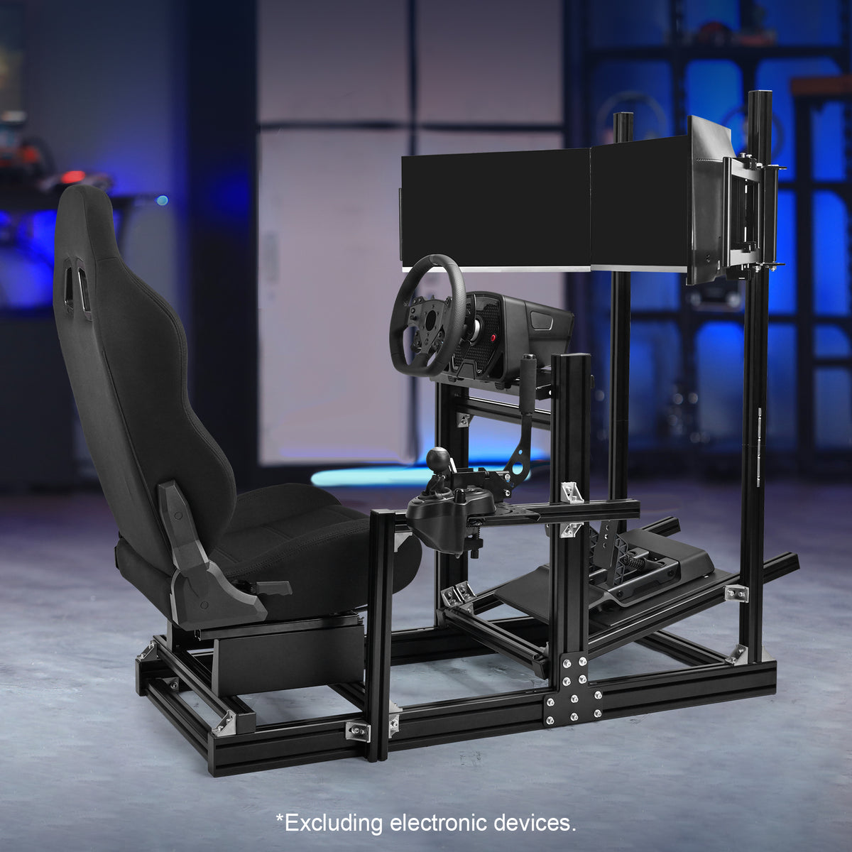 Marada 4080 Aluminum Simulator Cockpit,Adjustable Black Seat, Triple Monitor Mount, Compatible with Major Steering Wheels