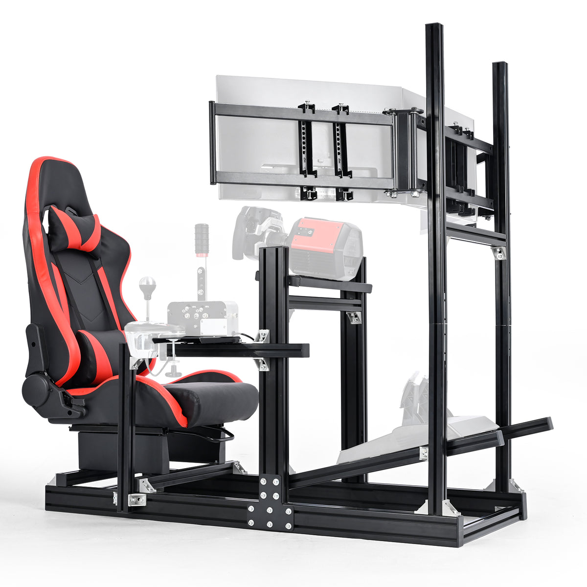Marada 4080 Aluminum Sim Cockpit with Red Seat & Triple Monitor Mount,No Electronics Included