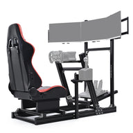 Marada 8040 Aluminum Racing Sim Cockpit with Triple Monitor Stand & Red Gaming Seat, Compatible with Logitech, Thrustmaster, Fanatec, Moza Wheels
