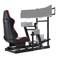 Marada 8040 Aluminum Racing Sim Cockpit with Triple Monitor Stand & Red Gaming Seat, Compatible with Logitech, Thrustmaster, Fanatec, Moza Wheels