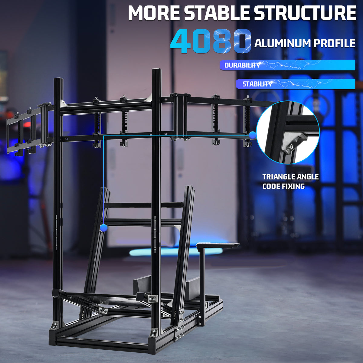 Marada G29 Sim Racing Cockpit Stand 4080 Aluminum Profile with Triple Monitor Bracket Fit Logitech G920 G923