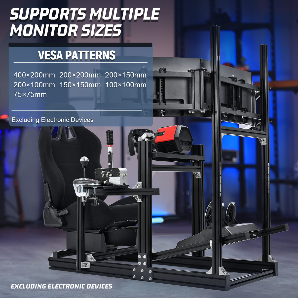Marada 4080 Aluminum Simulator Cockpit,Adjustable Black Seat, Triple Monitor Mount, Compatible with Major Steering Wheels