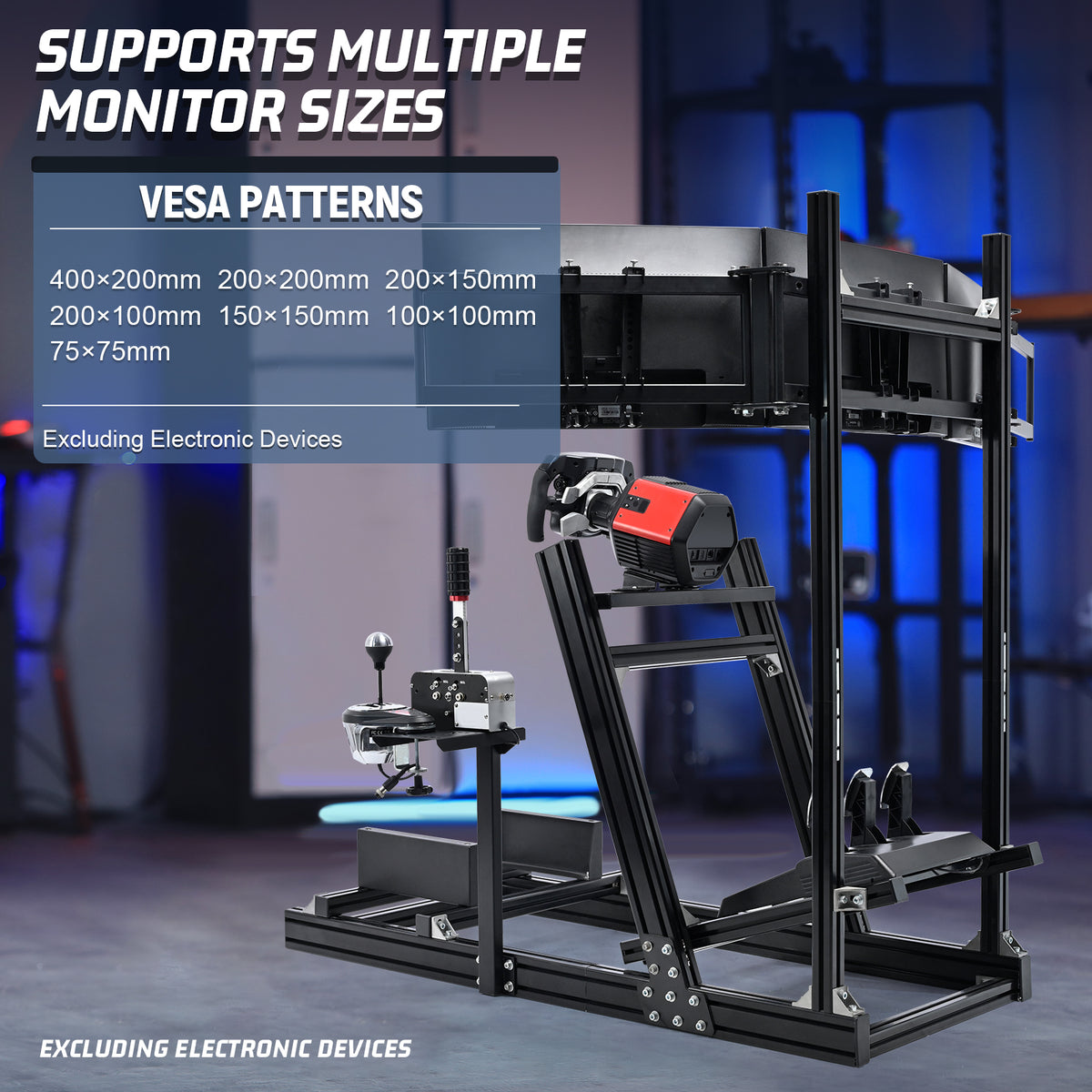 Marada G29 Sim Racing Cockpit Stand 4080 Aluminum Profile with Triple Monitor Bracket Fit Logitech G920 G923
