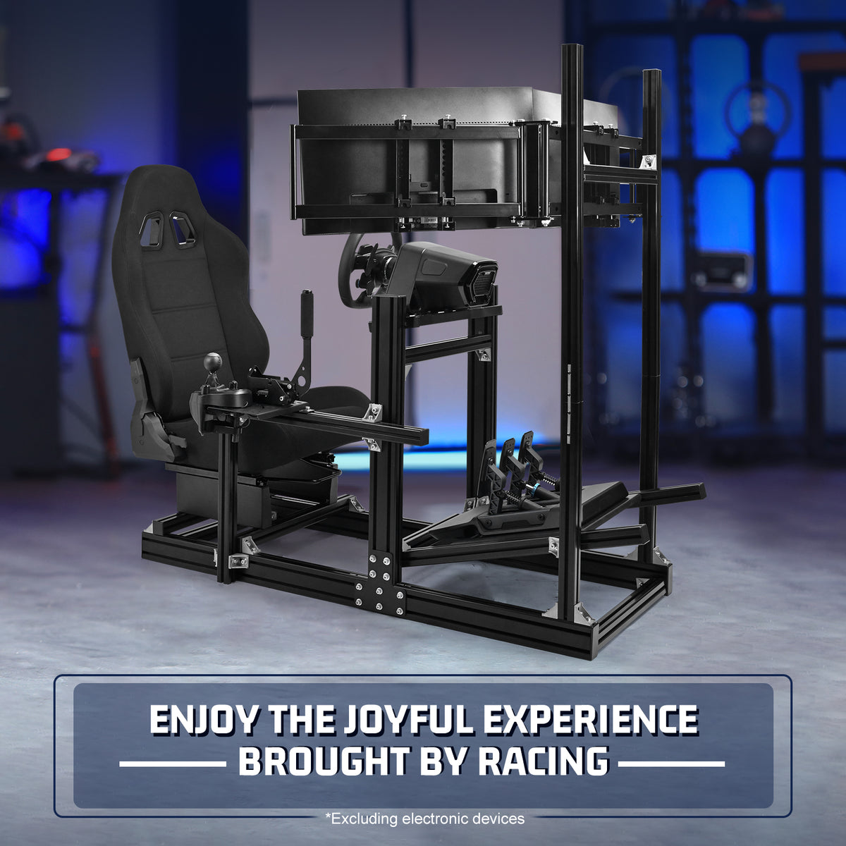 Marada 4080 Aluminum Simulator Cockpit,Adjustable Black Seat, Triple Monitor Mount, Compatible with Major Steering Wheels