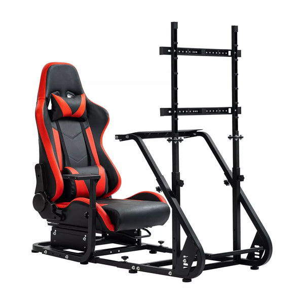 Marada Racing Simulator Cockpit Frame with Monitor Stand, Gear Mount, Red seat Compatible with G923 G920 G29 FANTEC T3PA TGT Height Adjustable Wheel and Pedals Not Included Racing Cockpit Full Kit