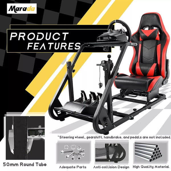 Marada Adjustable Racing Simulator Cockpit Frame with Gear Shifter Mount fit for Logitech G25 G27 G29 G920 with Red Seat