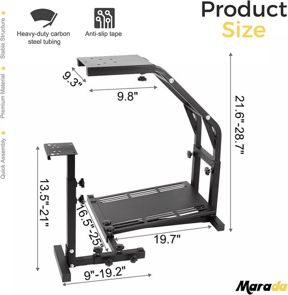 Marada Racing Steering Wheel Stand Adjustable Height Durable Easy Storage Compatible with Logiteth G25/G27/G29 Wheel & Pedals & Shifter not Included