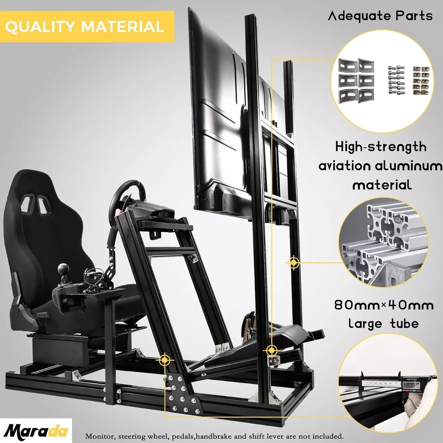 Marada Sim Racing Cockpit Wheel Stand Adjustable Aluminum Fit for Thrustmaster T80,T150,T248X,TX,T300RS,Fanatec，Moza,Logitech G29,G920,G923,PXN Racing Frame with Seat