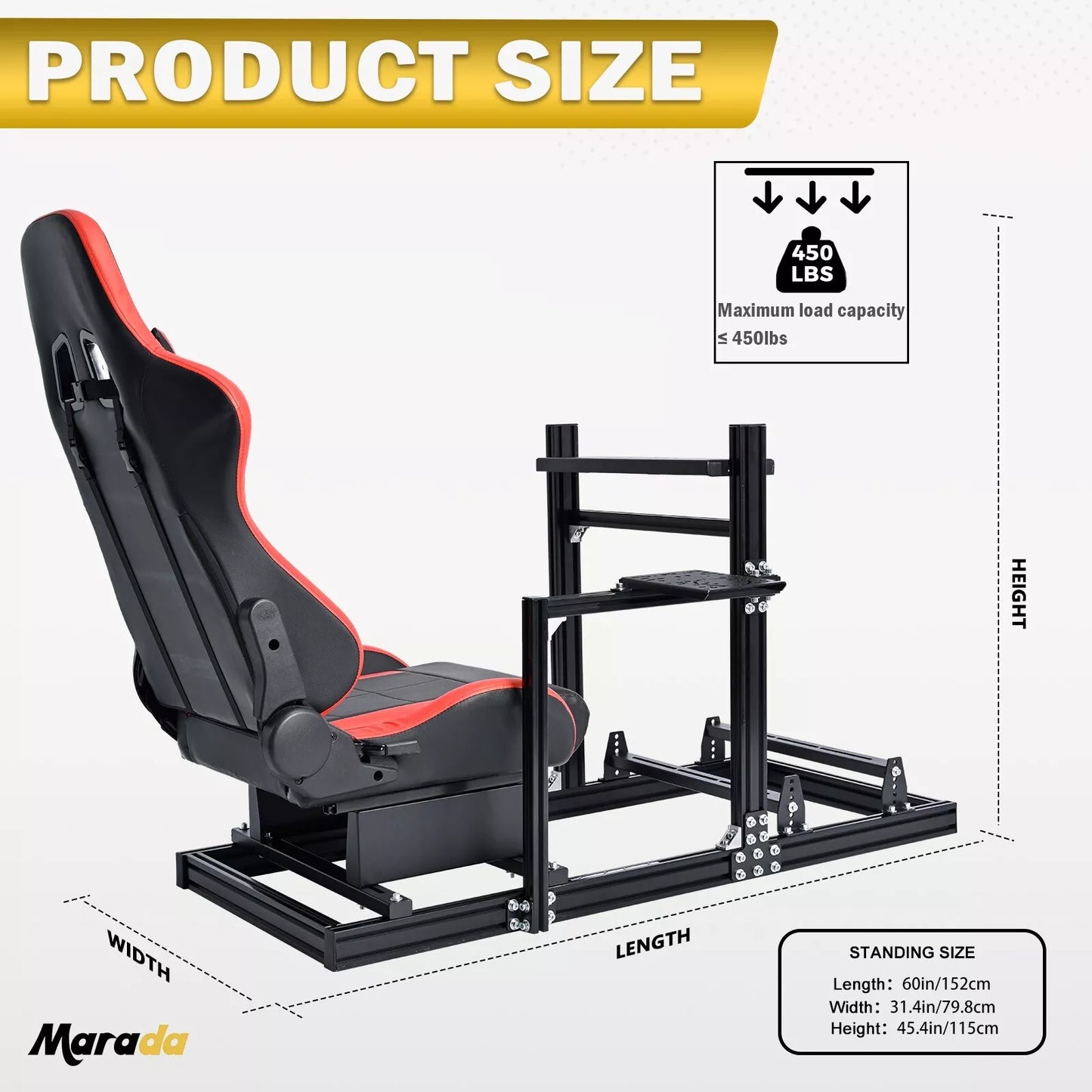 Marada Adjustable 3060 Aluminum Racing Sim Cockpit with Red Seat Compa