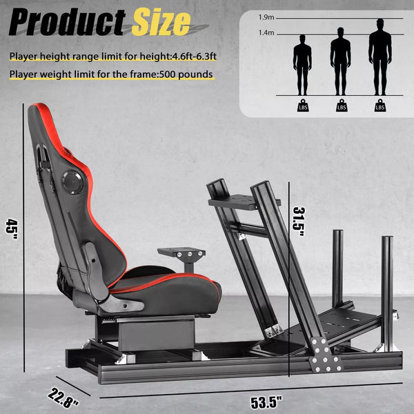 Marada Sim Racing Cockpit Wheel Stand Adjustable Aluminum Fit for ThrustmasterT80,T150,T248X,TX,T300RS,Fanatec,Moza,Logitech G29,G920,G923,PXN Racing Frame with Seat