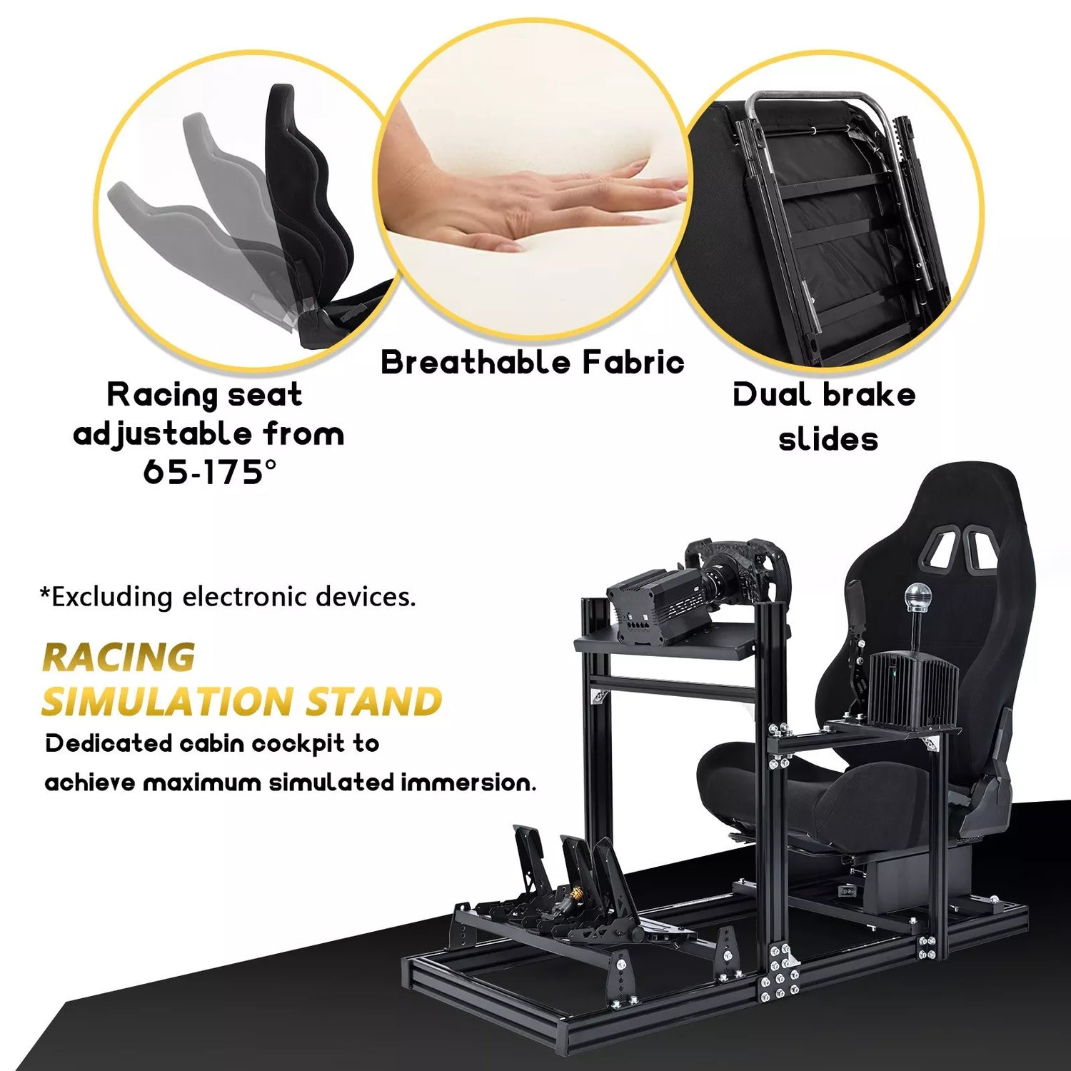 Marada Sim Racing Rig Marada Racing Sim Cockpit 3060 Aluminum Racing Stand with Black Seat C