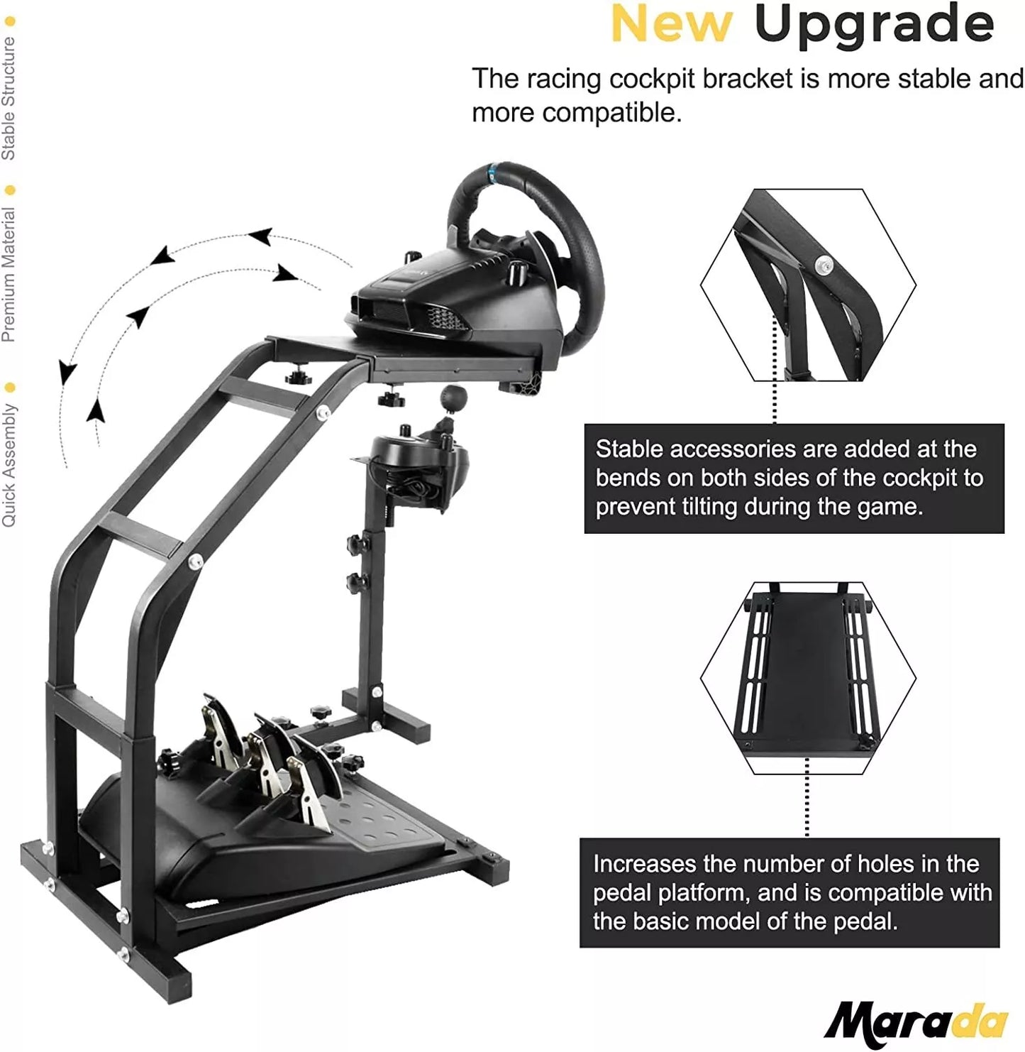 Marada Racing Steering Wheel Stand Adjustable Height Durable Easy Storage Compatible with Logiteth G25/G27/G29 Wheel & Pedals & Shifter not Included