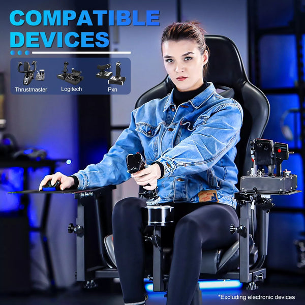 Marada Flight Joystick Hotas Mount with Chair Adjustable Compatible with Thrustmaster/Logitech A10C Hotas Warthog, X56 X52 More Stable Flight Sim Stand with Seat, Not Include Gaming Devices