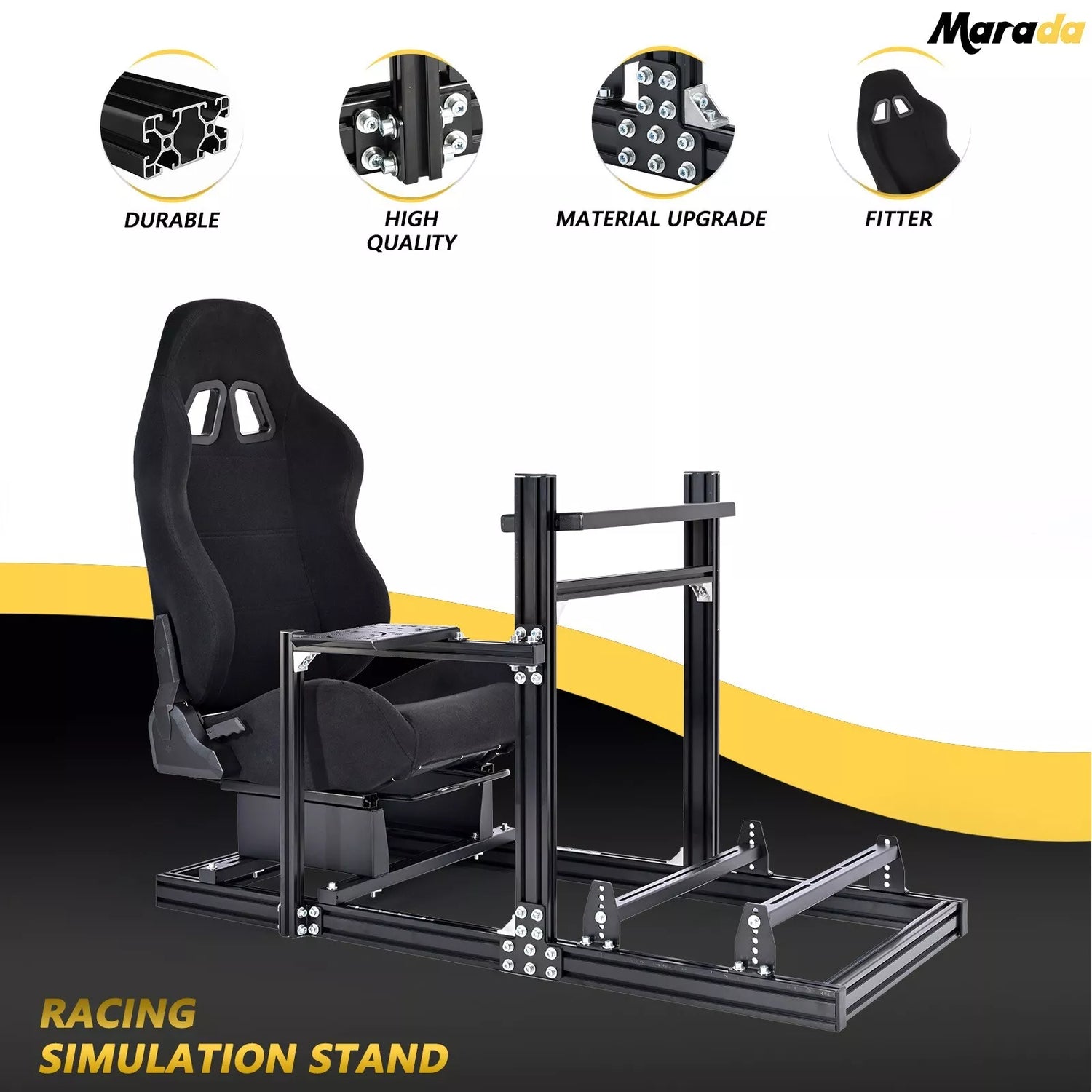 Marada Foldable Racing Sim Marada Racing Sim Cockpit 3060 Aluminum Racing Stand with Black Seat C