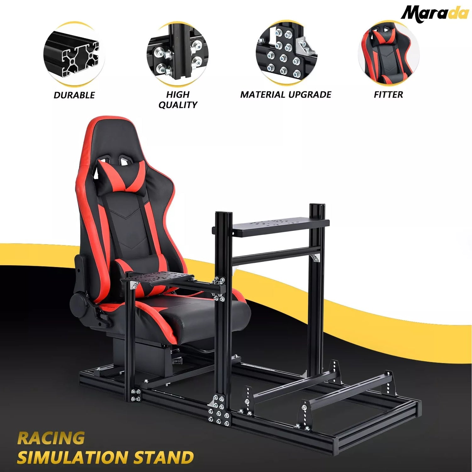 Marada Sim Racing Rig Marada Adjustable 3060 Aluminum Racing Sim Cockpit with Red Seat Compa