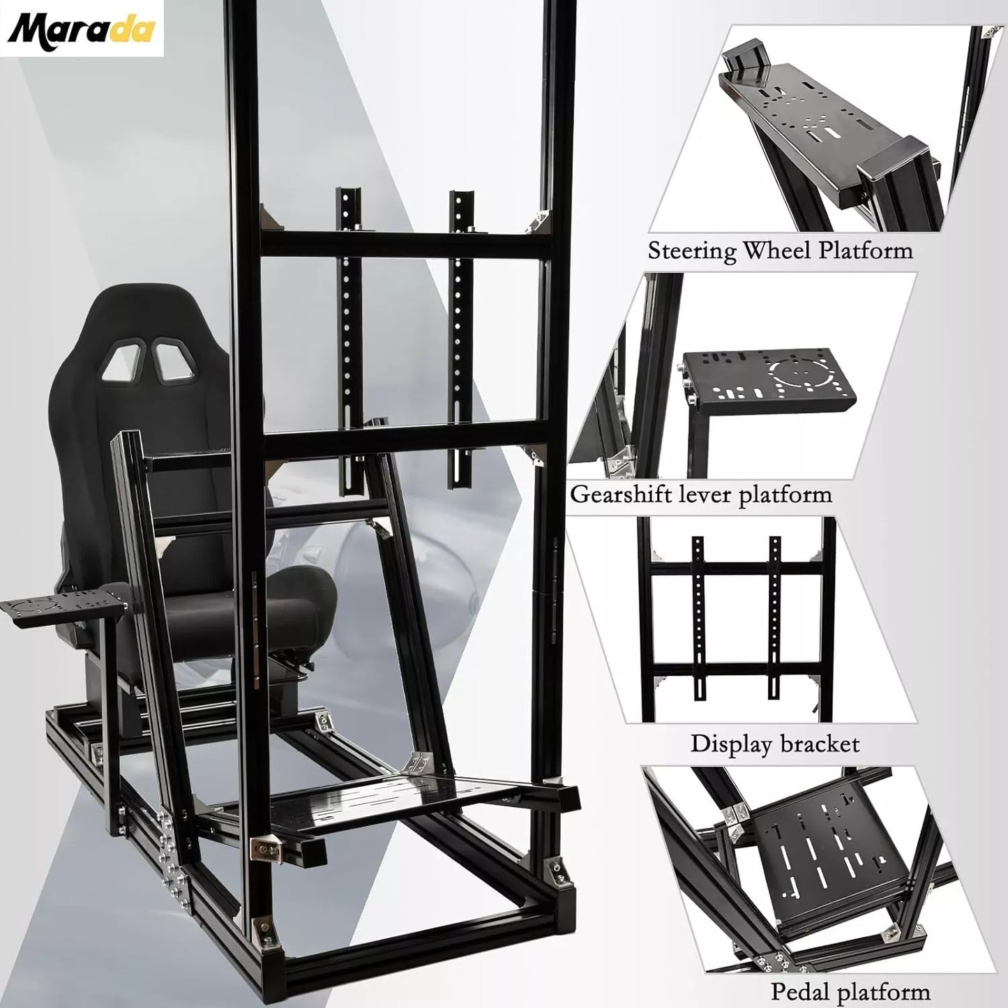 Marada Sim Racing Cockpit Wheel Stand Adjustable Aluminum Fit for Thrustmaster T80,T150,T248X,TX,T300RS,Fanatec，Moza,Logitech G29,G920,G923,PXN Racing Frame with Seat