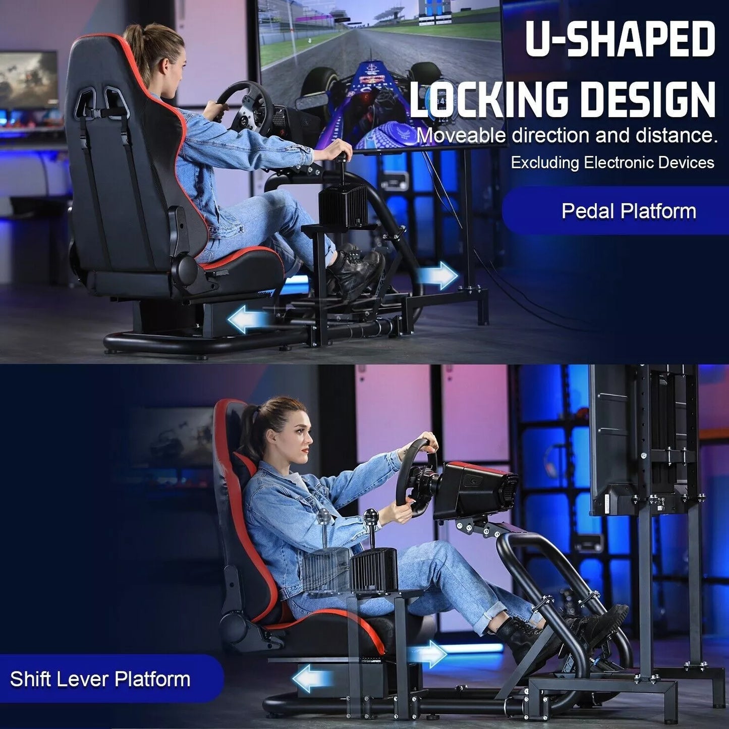 Marada Racing Cockpit with TV Stand & Red Seat Fit for G923 G920 T500,FANTEC,T3PA/TGT Stable & Strong Wheel and Pedals Not Included Driving Simulator Cockpit-54