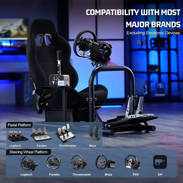 Marada Racing Cockpit Frame with Black Seat Upgrade Stable Racing Wheel Stand Adjustable Fit for Logitech G25 G27 G29 G920 Thrustmaster T80 T150 Wheel, Pedals,and Shifter Not Include