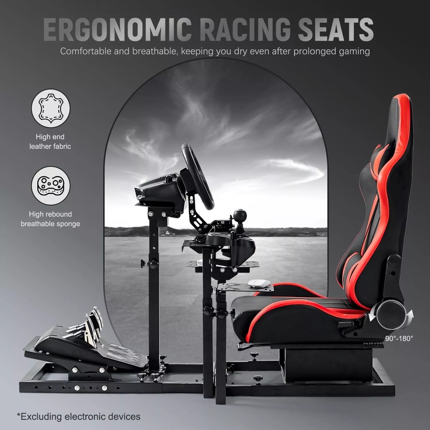 Marada Sim Rig Marada Universal Flight Simulation Cockpit with Red Seat & Racing Whee