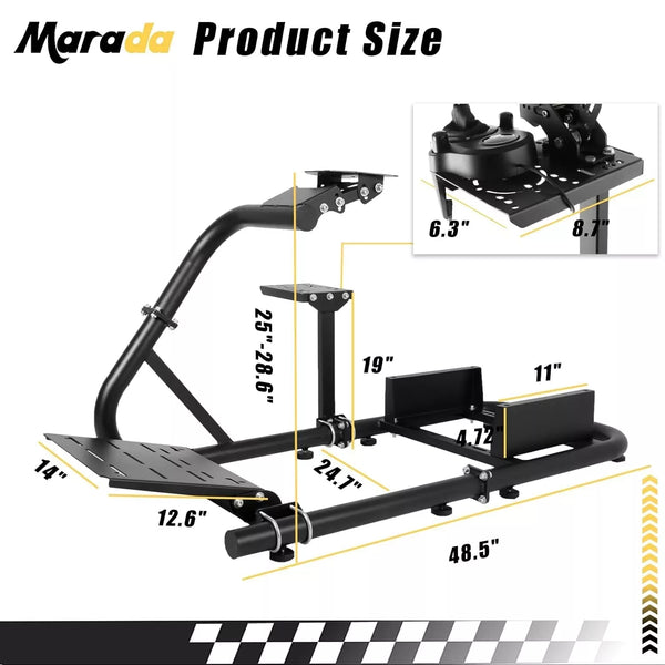 Marada Racing Simulator Frame Adjustable Wheel Stand Round Tube Upgrade fit for Logitech G25 G27 G29 G920 Thrustmaster Tx 458, T500 RS, T300RS Wheels, Shifter and Pedals not Include