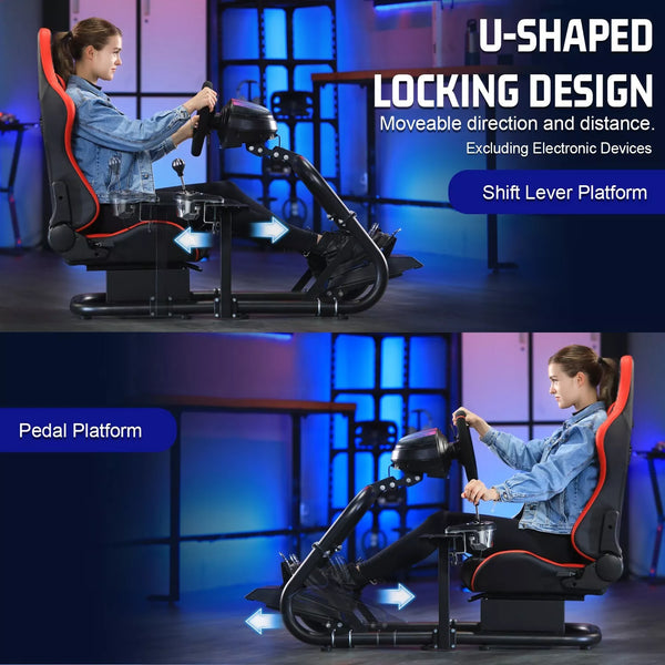 Marada Racing Wheel Stand (Cockpit 54) Adjustable Fit for |Logitech G25 G27 G29 G920 |Thrustmaster T80 T150 | Fanatec with Red Racing Seat Wheel, Pedals,and Shifter Not Include Visit the Marada Store