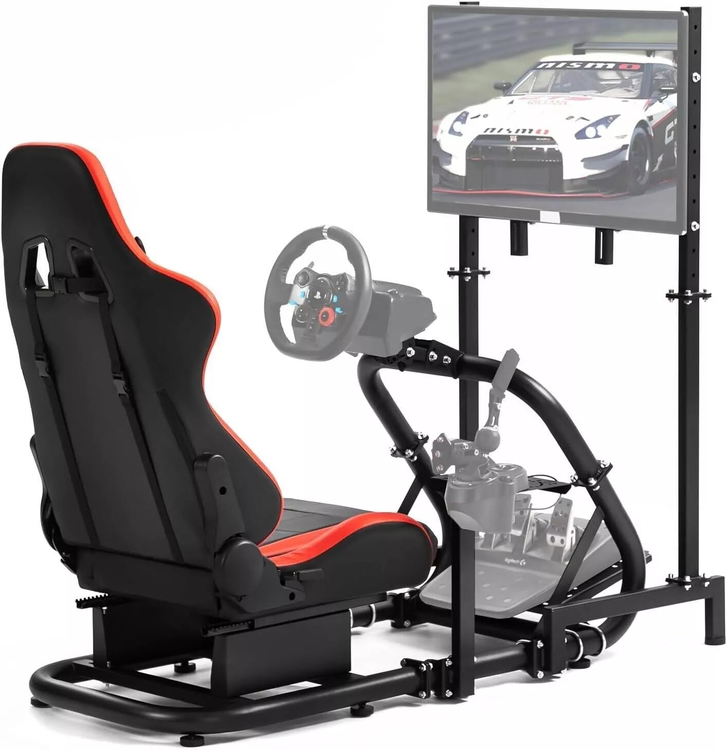 Marada Racing Cockpit with TV Stand & Red Seat Fit for G923 G920 T500,FANTEC,T3PA/TGT Stable & Strong Wheel and Pedals Not Included Driving Simulator Cockpit-54