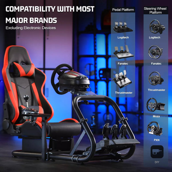 Marada Racing Wheel Stand (Cockpit 54) Adjustable Fit for |Logitech G25 G27 G29 G920 |Thrustmaster T80 T150 | Fanatec with Red Racing Seat Wheel, Pedals,and Shifter Not Include Visit the Marada Store