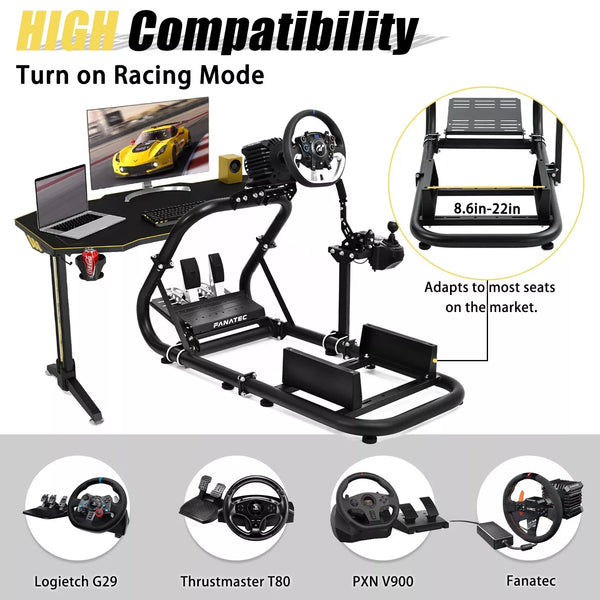 Marada Racing Cockpit Frame Upgrade Stable Racing Wheel Stand Adjustable Fit for Logitech G25 G27 G29 G920 Thrustmaster T80 T150 Fanatec Wheel, Pedals,and Shifter Not Include