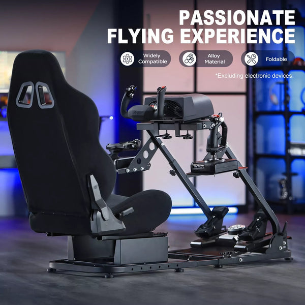 Marada Flight Sim Cockpit with Black Seat and Racing Wheel Stand for Driving and Flight Simulator Fit for HOTAS Warthog, Thrustmaster,Logitech Adjustable |Throttle,Joystick,Keyboard not Included|