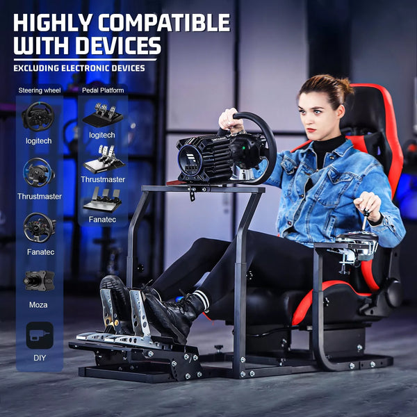 Marada Adjustable Racing Simulator Cockpit Frame with Gear Shifter Mount fit for Logitech G25 G27 G29 G920 with Red Seat