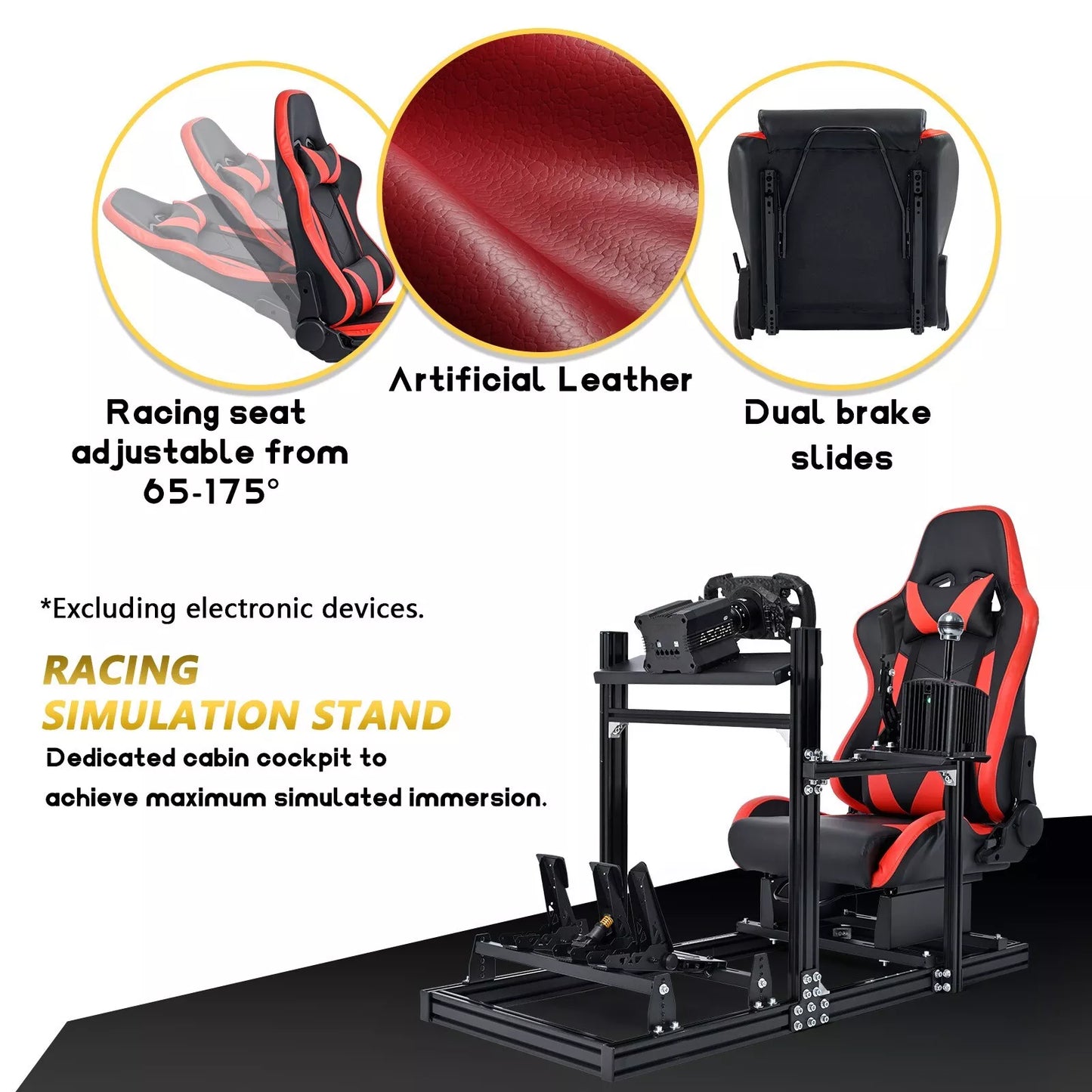 Marada Adjustable 3060 Aluminum Racing Sim Cockpit with Red Seat Compa