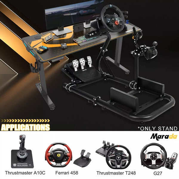 Marada Racing Simulator Frame Adjustable Wheel Stand Round Tube Upgrade fit for Logitech G25 G27 G29 G920 Thrustmaster Tx 458, T500 RS, T300RS Wheels, Shifter and Pedals not Include