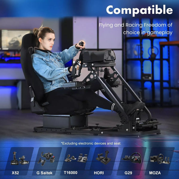 Marada Foldable Flight Racing Sim Cockpit Dual Platform Compatible with Thrustmaster, PXN, Logitech G29, G920, X52, X56 Adjustable Gaming Simulator Stand Throttle & Joystick & Keyboard Not Included