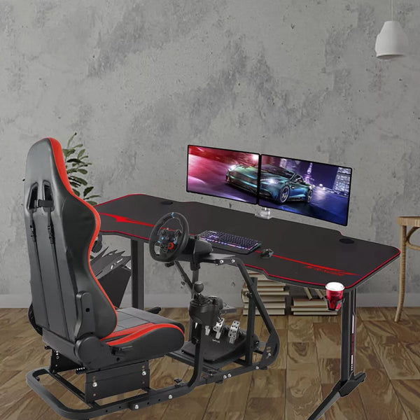 Marada Adjustable Racing Simulator Cockpit Frame with Gear Shifter Mount fit for Logitech G25 G27 G29 G920 with Red Seat